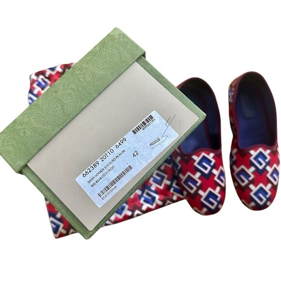 Gucci Satin Voyage Eco Geometric Print Slippers Flats Size 12 Women’s  10 Men’s - Picture 9 of 11